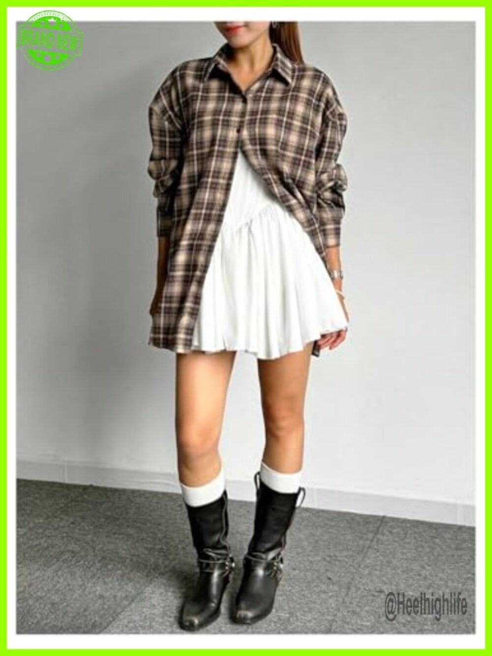 Oversized Plaid Button Down Shirt Long Sleeve Collared Blouse - Picture 6 of 6